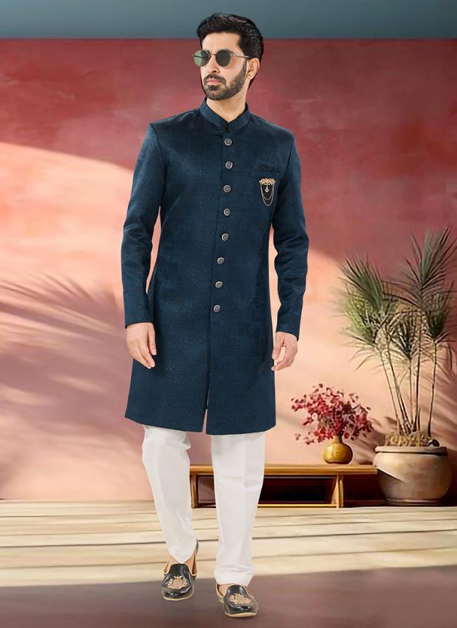 Jacquard Morpeach Wedding Wear Embroidery Work Readymade Sherwani